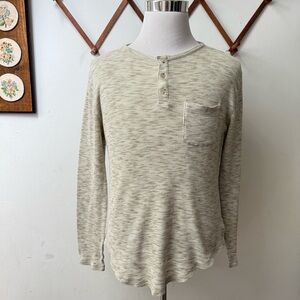 Marled Ribbed Knit Long Sleeve Henley Shirt Men’s Small